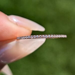 14K Rose Gold Diamond Dainty Thin Band Ring